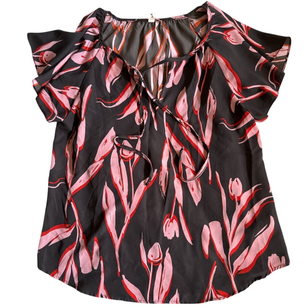 Flouncy Floral Tie Neck Shirt